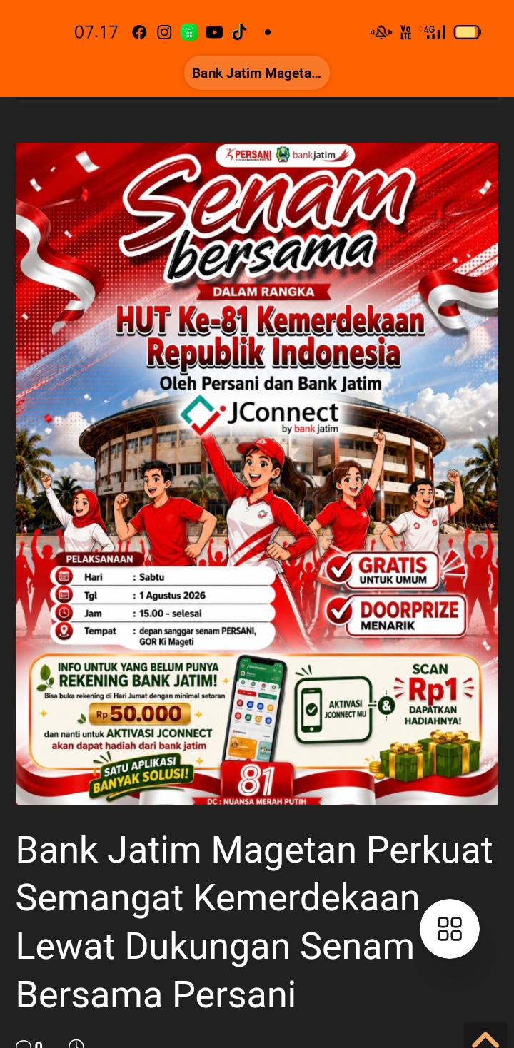 Ketua Persani Magetan Apresiasi Senam Bersama dan Pemanfaatan Aplikasi JConnect Bank Jatim
