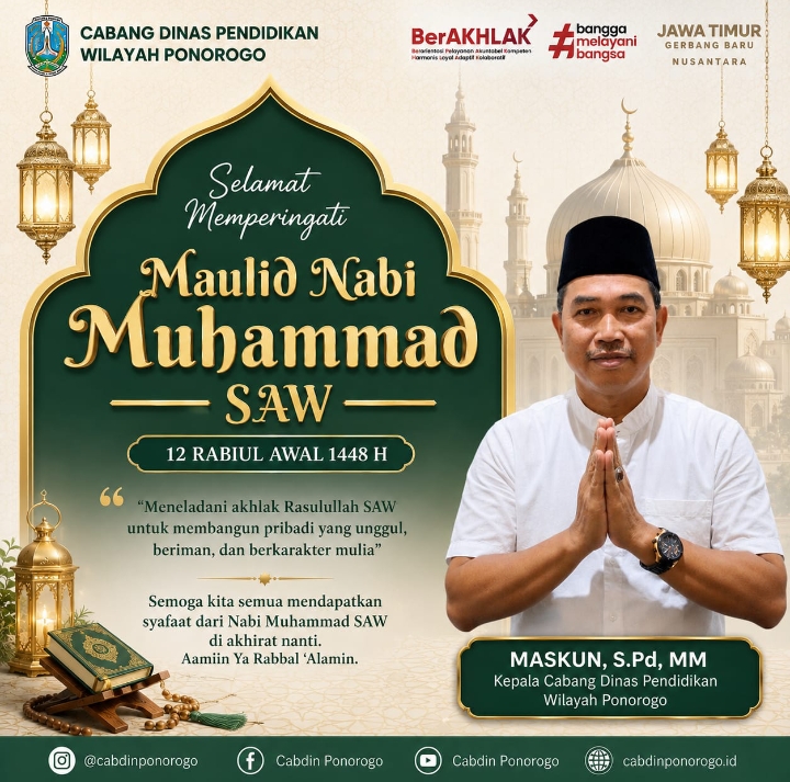 Cabdin Pendidikan Wilayah Ponorogo Ajak Teladani Akhlak Rasulullah SAW di Momentum Maulid Nabi
